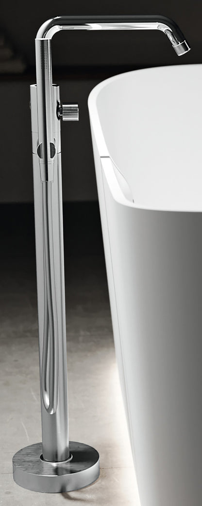 Novellini Fly 3 Miscelatore Piantana Per Vasca Da Terra a Pavimento Meccanico Monoforo Con Piastra Materiale Ottone Finitura Cromata 1 Leva Con Deviatore Stile Moderno Doccetta Flessibile Parte Incasso Esterna Incluse