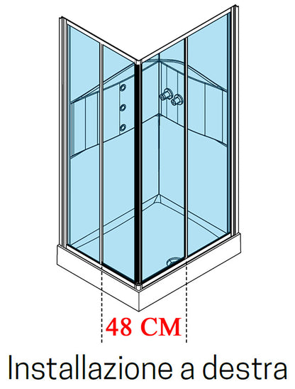 Novellini Media 2.0 A Idromassaggio 100x70 cm Cabina Doccia Multifunzione Asimmetrica Rettangolare Apertura 2 Ante Scorrevoli 2 Fisse Installazione Angolo Reversibile Miscelatore Meccanico Vetro Trasparente Profilo Silver Piatto Ripiani Idro Altezza 210cm