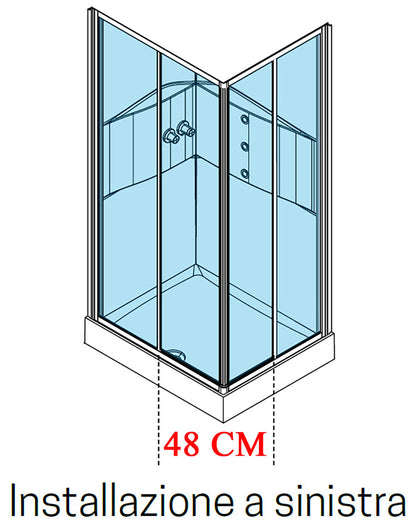Novellini Media 2.0 A Idromassaggio 100x70 cm Cabina Doccia Multifunzione Asimmetrica Rettangolare Apertura 2 Ante Scorrevoli 2 Fisse Installazione Angolo Reversibile Miscelatore Meccanico Vetro Trasparente Profilo Bianco Piatto Ripiani Idro Altezza 210cm