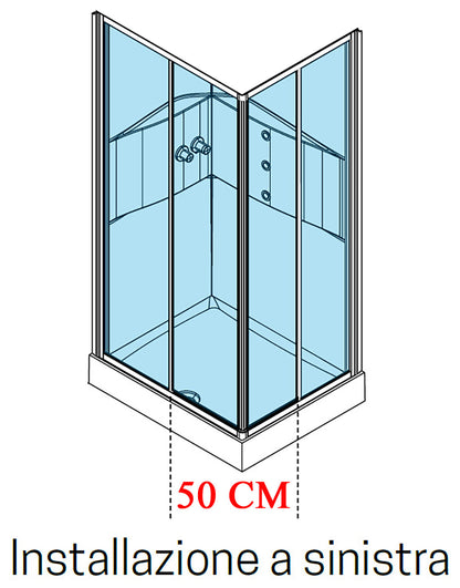 Novellini Media 2.0 A Idromassaggio 100x80 cm Cabina Doccia Multifunzione Asimmetrica Rettangolare Apertura 2 Ante Scorrevoli 2 Fisse Installazione Angolo Reversibile Miscelatore Termostatico Vetro Trasparente Profilo Bianco Piatto Ripiani Idro Alto 210cm