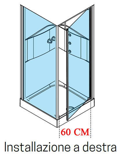 Novellini Media 2.0 GF Idromassaggio 80x80 cm Cabina Doccia Multifunzione Simmetrica Apertura 1 Anta Battente Con Fisso Laterale Installazione Angolo Destro Sinistro Miscelatore Termostatico Vetro Trasparente Profilo Silver Piatto Ripiani Idro Alto 210 cm