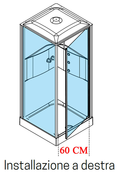 Novellini Media 2.0 GF Idromassaggio Con Tettuccio e Soffione 80x80 cm Cabina Doccia Multifunzione Simmetrica Apertura 1 Anta Battente Con Fisso Laterale Montaggio Angolo Sinistro Destro Miscelatore Termostatico Vetro Trasparente Profilo Silver Alto 226cm