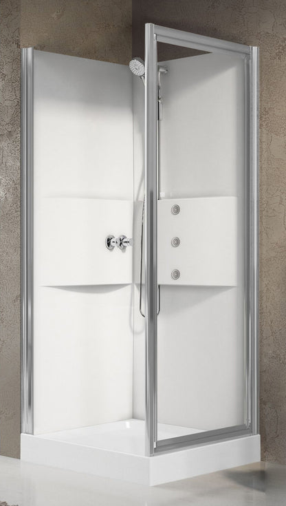 Novellini Media 2.0 GF Idromassaggio 80x80 cm Cabina Doccia Multifunzione Simmetrica Apertura 1 Anta Battente Con Fisso Laterale Installazione Angolo Destro Sinistro Miscelatore Meccanico Vetro Trasparente Profilo Silver Piatto Ripiani Idro Altezza 210 cm