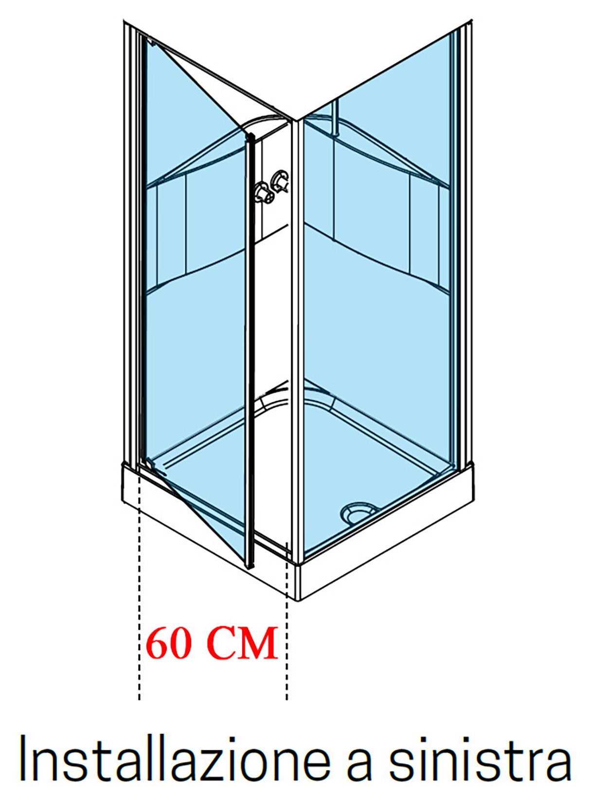 Novellini Media 2.0 GF Standard 80x80 cm Cabina Doccia Multifunzione Simmetrica Apertura 1 Anta Battente Con 1 Fisso Laterale Installazione Angolo Destro Sinistro Miscelatore Meccanico Vetro Trasparente Profilo Silver Piatto Ripiani Doccetta Altezza 210cm