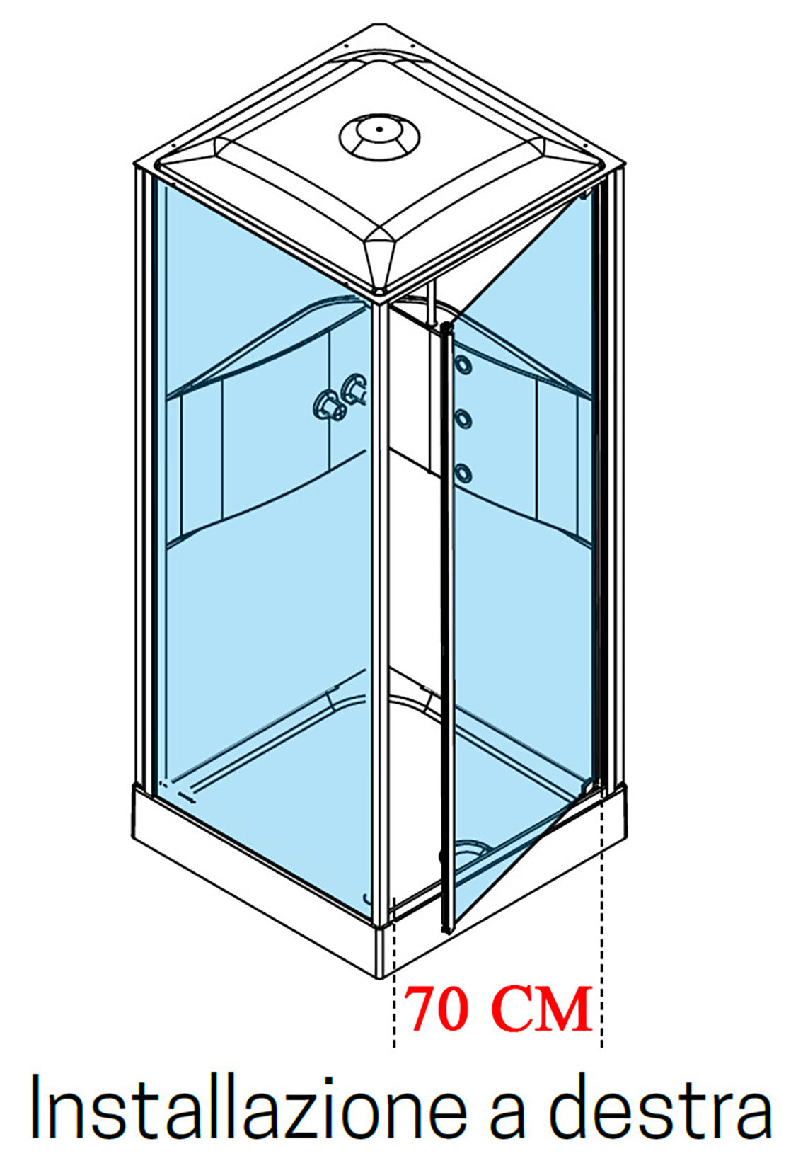 Novellini Media 2.0 GF Idromassaggio Con Tettuccio e Soffione 90x90 cm Cabina Doccia Multifunzione Simmetrica Apertura 1 Anta Battente Con Fisso Laterale Montaggio Angolo Sinistro Destro Miscelatore Termostatico Vetro Trasparente Profilo Silver Alto 226cm