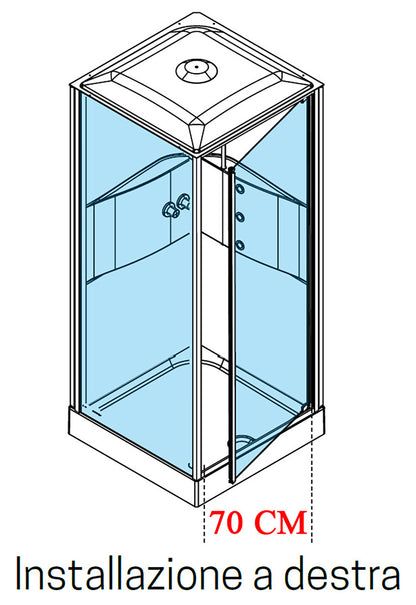 Novellini Media 2.0 GF Idromassaggio Con Tettuccio e Soffione 90x90 cm Cabina Doccia Multifunzione Simmetrica Apertura 1 Anta Battente Con Fisso Laterale Montaggio Angolo Sinistro Destro Miscelatore Termostatico Vetro Trasparente Profilo Silver Alto 226cm