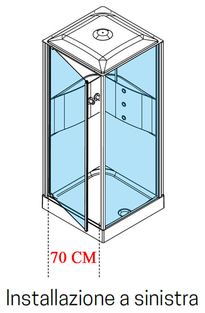 Novellini Media 2.0 GF Idromassaggio Con Tettuccio e Soffione 90x90 cm Cabina Doccia Multifunzione Simmetrica Apertura 1 Anta Battente Con Fisso Laterale Montaggio Angolo Sinistro Destro Miscelatore Termostatico Vetro Trasparente Profilo Bianco Alto 226cm