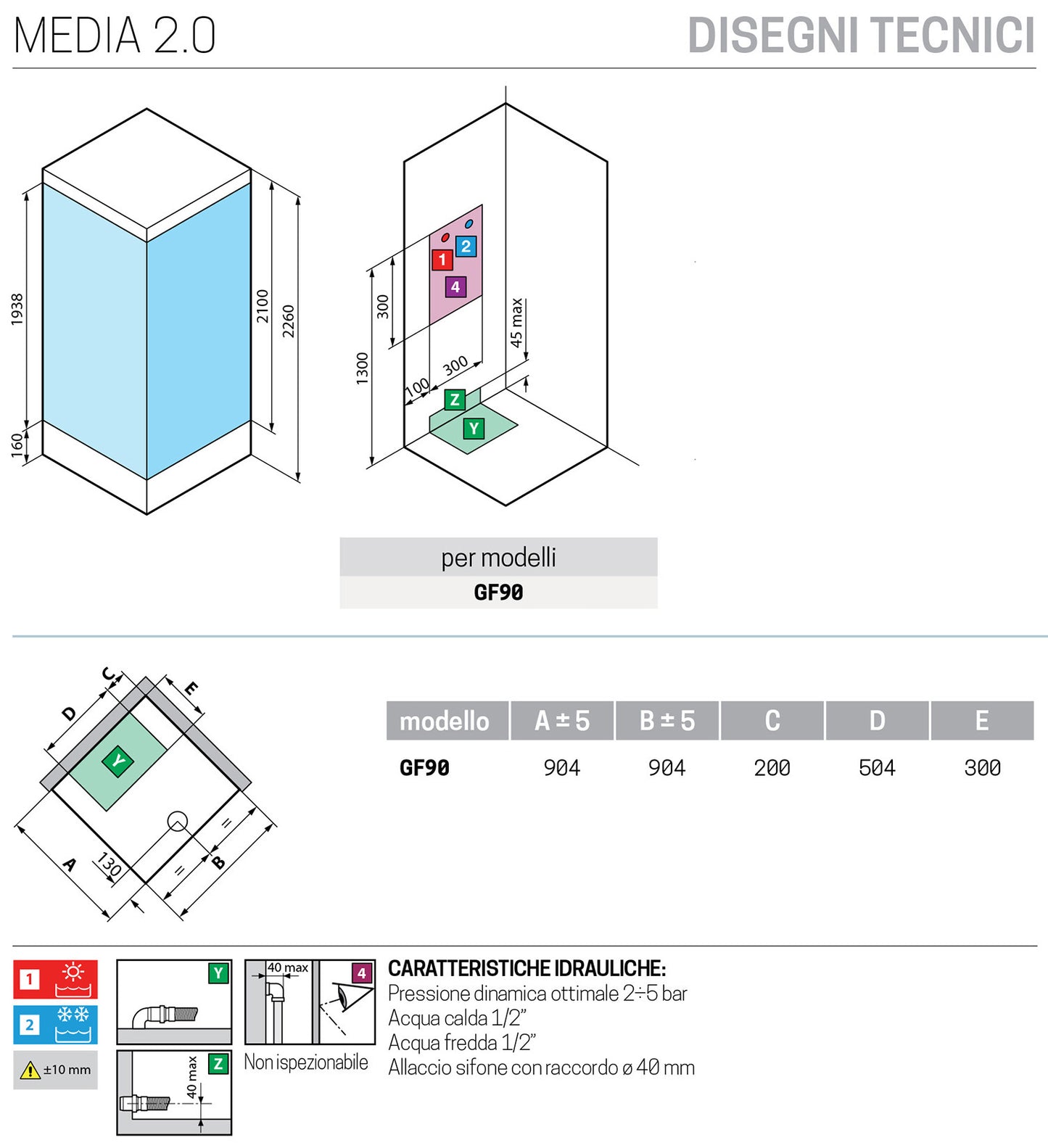 Novellini Media 2.0 GF Idromassaggio Con Tettuccio e Soffione 90x90 cm Cabina Doccia Multifunzione Simmetrica Apertura 1 Anta Battente Con Fisso Laterale Montaggio Angolo Sinistro Destro Miscelatore Meccanico Vetro Trasparente Profilo Silver Altezza 226cm