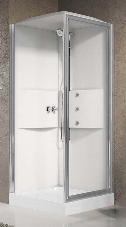 Novellini Media 2.0 GF Idromassaggio Con Tettuccio e Soffione 90x90 cm Cabina Doccia Multifunzione Simmetrica Apertura 1 Anta Battente Con Fisso Laterale Montaggio Angolo Sinistro Destro Miscelatore Meccanico Vetro Trasparente Profilo Silver Altezza 226cm
