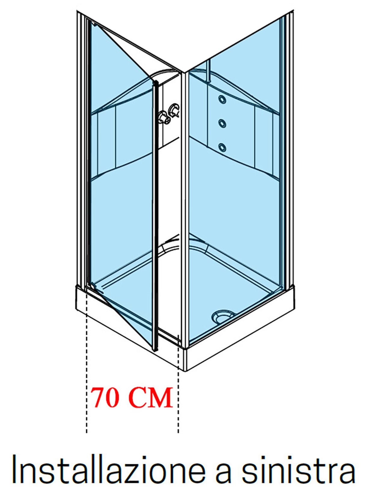 Novellini Media 2.0 GF Idromassaggio 90x90 cm Cabina Doccia Multifunzione Simmetrica Apertura 1 Anta Battente Con Fisso Laterale Installazione Angolo Destro Sinistro Miscelatore Termostatico Vetro Trasparente Profilo Silver Piatto Ripiani Idro Alto 210 cm