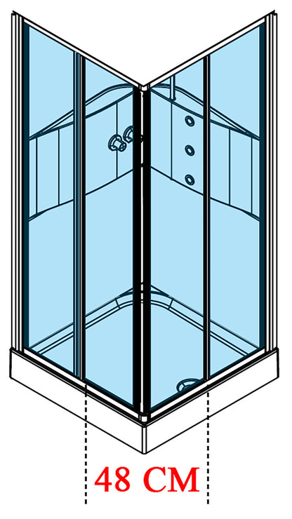 Novellini Media 2.0 A Idromassaggio 90x90 cm Cabina Doccia Multifunzione Simmetrica Quadrata Apertura 2 Ante Scorrevoli 2 Fisse Installazione Angolo Destro Sinistro Miscelatore Termostatico Vetro Trasparente Profilo Bianco Piatto Ripiani Idro Alto 210 cm