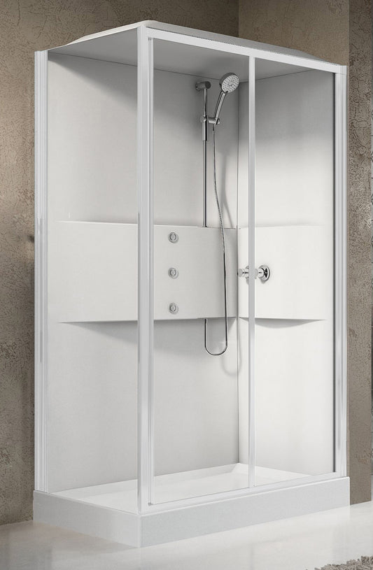 Novellini Media 2.0 2P Idromassaggio Con Tettuccio e Soffione 120x80 cm Cabina Doccia Multifunzione Asimmetrica Apertura 1 Anta Scorrevole 1 Fissa Linea 1 Laterale Montaggio Reversibile Miscelatore Termostatico Vetro Trasparente Profilo Bianco Alto 226 cm