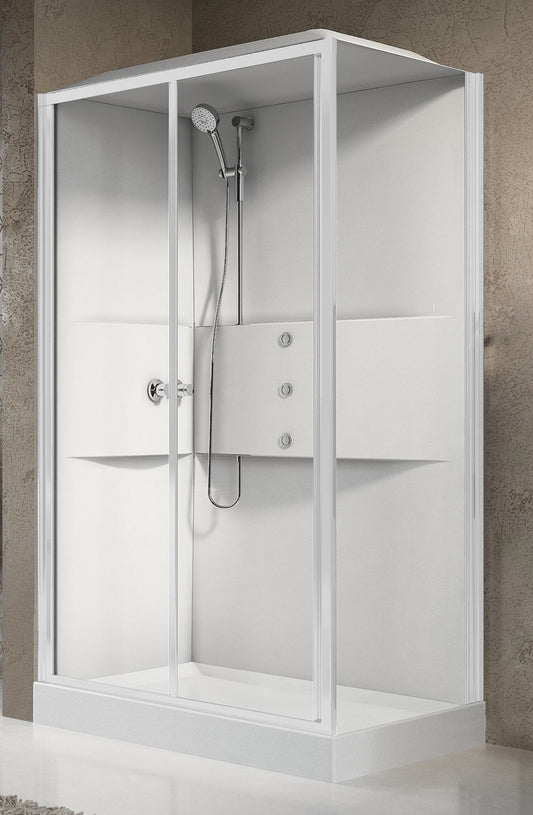 Novellini Media 2.0 2P Idromassaggio Con Tettuccio e Soffione 120x80 cm Cabina Doccia Multifunzione Asimmetrica Apertura 1 Anta Scorrevole 1 Fissa Linea 1 Laterale Montaggio Reversibile Miscelatore Termostatico Vetro Trasparente Profilo Bianco Alto 226 cm