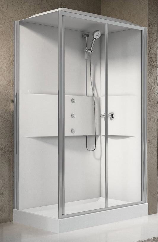 Novellini Media 2.0 2P Idromassaggio Con Tettuccio e Soffione 120x80 cm Cabina Doccia Multifunzione Asimmetrica Apertura 1 Anta Scorrevole 1 Fissa Linea 1 Laterale Montaggio Reversibile Miscelatore Meccanico Vetro Trasparente Profilo Silver Altezza 226 cm