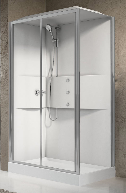 Novellini Media 2.0 2P Idromassaggio Con Tettuccio e Soffione 120x80 cm Cabina Doccia Multifunzione Asimmetrica Apertura 1 Anta Scorrevole 1 Fissa Linea 1 Laterale Montaggio Reversibile Miscelatore Meccanico Vetro Trasparente Profilo Silver Altezza 226 cm