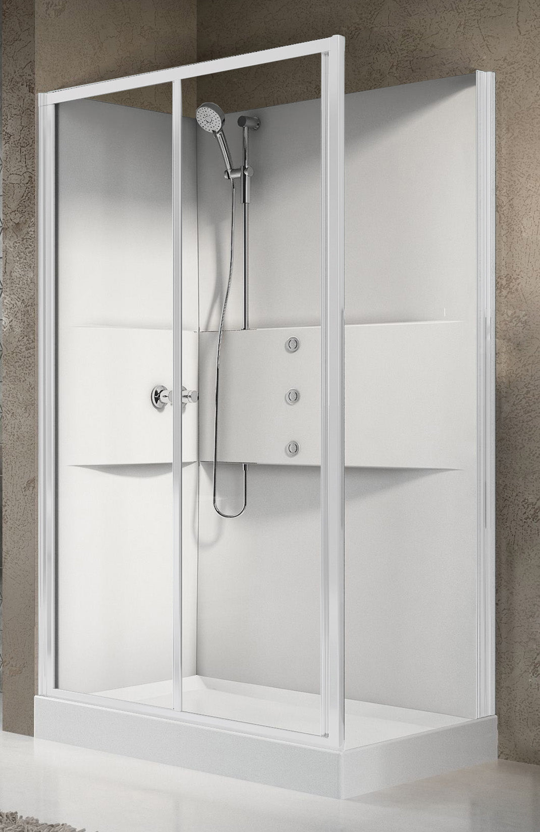 Novellini Media 2.0 2P Idromassaggio 120x80 cm Cabina Doccia Multifunzione Asimmetrica Apertura 1 Anta Scorrevole 1 Fissa Linea 1 Laterale Installazione Reversibile Miscelatore Meccanico Vetro Trasparente Profilo Bianco Piatto Ripiani Idro Altezza 210 cm