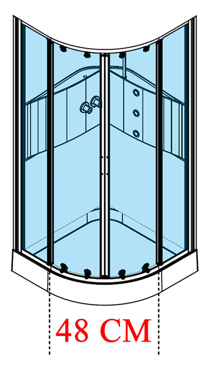 Novellini Media 2.0 R Idromassaggio 90x90 cm Cabina Doccia Multifunzione Simmetrica Tonda Apertura 2 Ante Scorrevoli 2 Fisse Installazione Angolo Destro Sinistro Miscelatore Meccanico Vetro Trasparente Profilo Bianco Piatto Ripiani Idro Altezza 210 cm