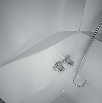 Novellini Media 2.0 GF Standard 80x80 cm Cabina Doccia Multifunzione Simmetrica Apertura 1 Anta Battente Con 1 Fisso Laterale Installazione Angolo Destro Sinistro Miscelatore Meccanico Vetro Trasparente Profilo Bianco Piatto Ripiani Doccetta Altezza 210cm