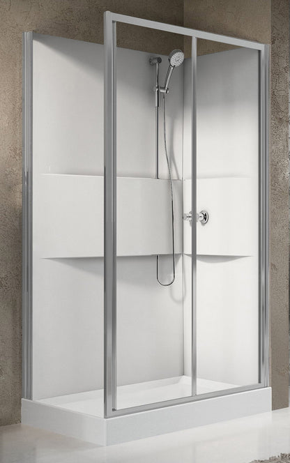 Novellini Media 2.0 2P Standard 120x80 cm Cabina Doccia Multifunzione Asimmetrica Apertura 1 Anta Scorrevole 1 Fissa Linea 1 Laterale Installazione Reversibile Miscelatore Termostatico Vetro Trasparente Profilo Silver Piatto Ripiani Doccetta Altezza 210cm
