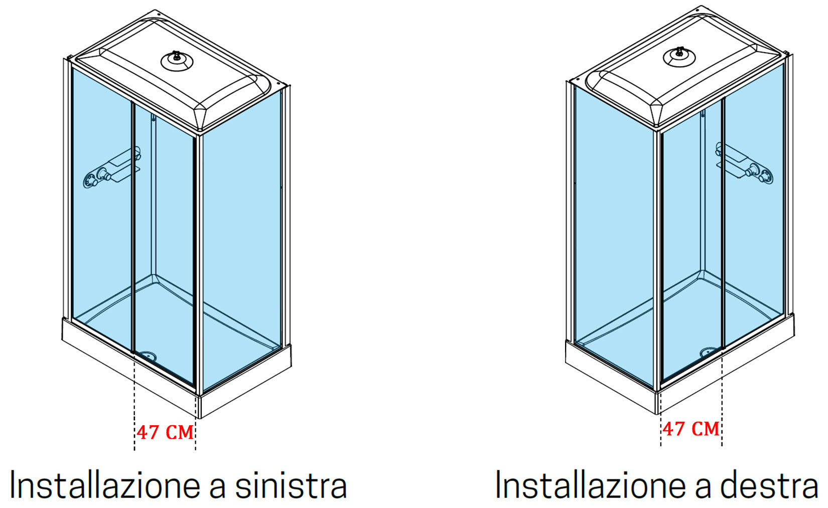 Novellini Media Glass 2P Standard Con Tettuccio e Soffione 120x80 cm Cabina Doccia Multifunzione Asimmetrica Apertura 1 Anta Scorrevole 1 Fissa Linea 1 Laterale Installazione Reversibile Miscelatore Termostatico Vetro Trasparente Profilo Bianco Alto 226cm