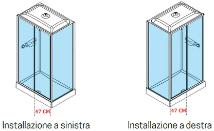 Novellini Media Glass 2P Standard Con Tettuccio e Soffione 120x80 cm Cabina Doccia Multifunzione Asimmetrica Apertura 1 Anta Scorrevole 1 Fissa Linea 1 Laterale Installazione Reversibile Miscelatore Termostatico Vetro Trasparente Profilo Bianco Alto 226cm