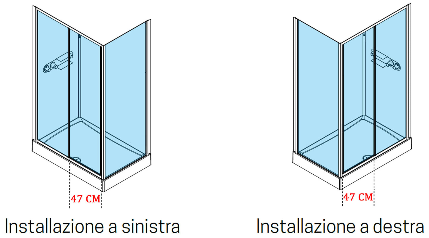 Novellini Media Glass 2P Standard 120x80 cm Cabina Doccia Multifunzione Asimmetrica Apertura 1 Anta Scorrevole 1 Fissa Linea 1 Laterale Installazione Reversibile Miscelatore Meccanico Vetro Trasparente Profilo Bianco Piatto Ripiani Doccetta Altezza 210 cm