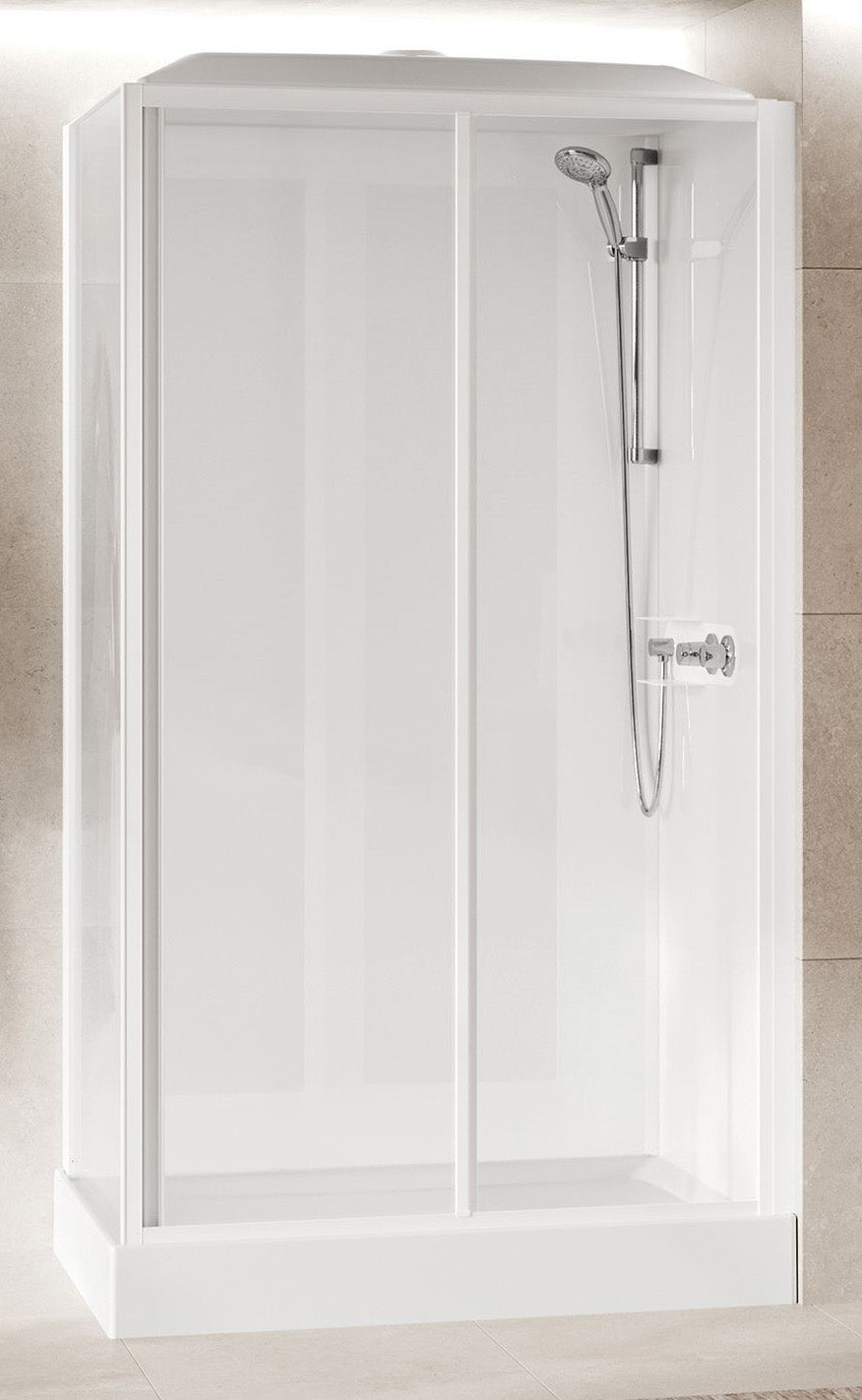 Novellini Media Glass 2P Standard Con Tettuccio e Soffione 120x80 cm Cabina Doccia Multifunzione Asimmetrica Apertura 1 Anta Scorrevole 1 Fissa Linea 1 Laterale Installazione Reversibile Miscelatore Meccanico Vetro Trasparente Profilo Bianco Altezza 226cm