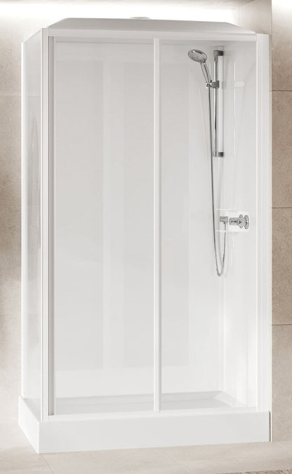 Novellini Media Glass 2P Standard Con Tettuccio e Soffione 120x80 cm Cabina Doccia Multifunzione Asimmetrica Apertura 1 Anta Scorrevole 1 Fissa Linea 1 Laterale Installazione Reversibile Miscelatore Meccanico Vetro Trasparente Profilo Bianco Altezza 226cm