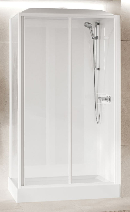 Novellini Media Glass 2P Standard Con Tettuccio e Soffione 120x80 cm Cabina Doccia Multifunzione Asimmetrica Apertura 1 Anta Scorrevole 1 Fissa Linea 1 Laterale Installazione Reversibile Miscelatore Termostatico Vetro Trasparente Profilo Bianco Alto 226cm