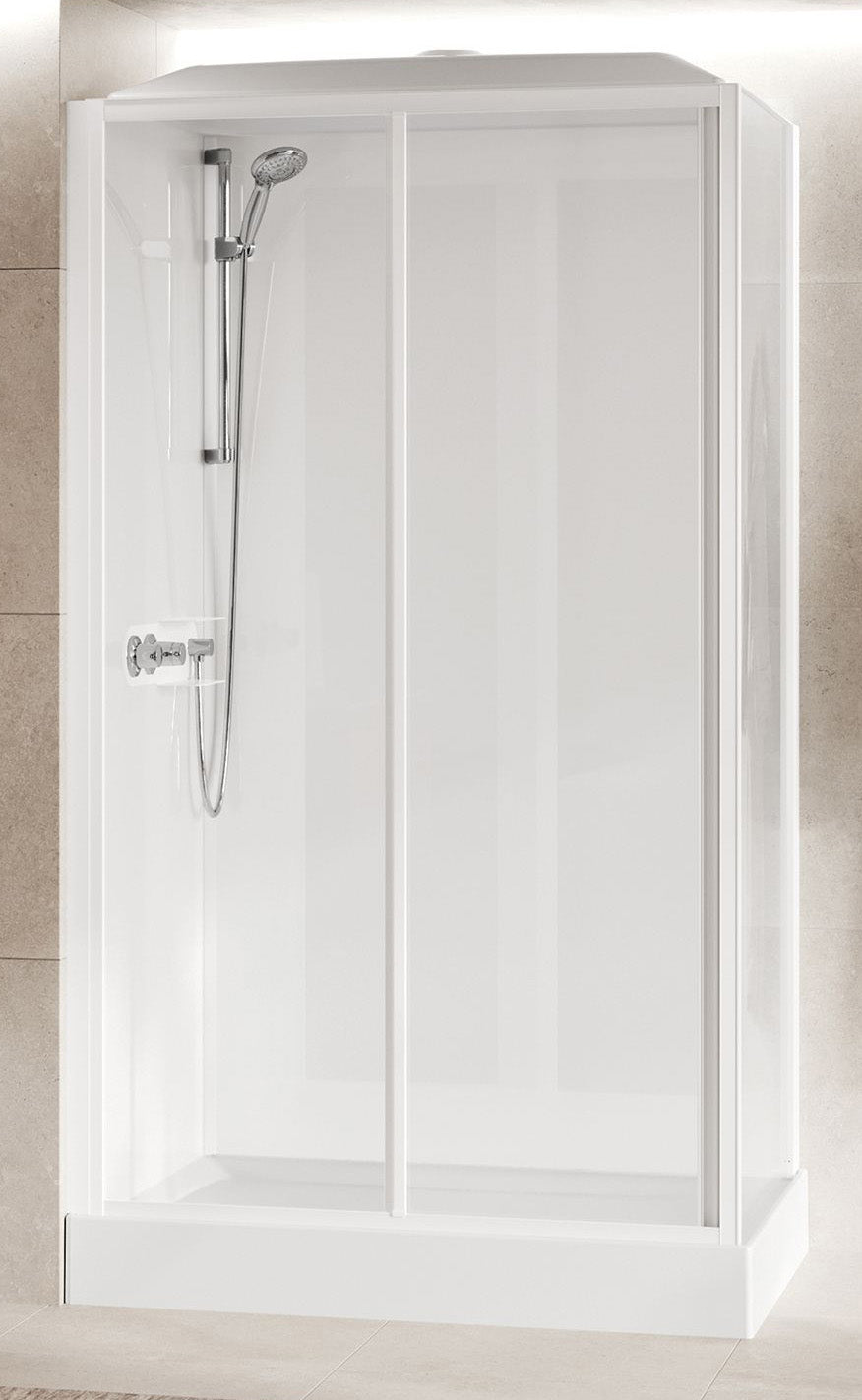 Novellini Media Glass 2P Standard Con Tettuccio e Soffione 120x80 cm Cabina Doccia Multifunzione Asimmetrica Apertura 1 Anta Scorrevole 1 Fissa Linea 1 Laterale Installazione Reversibile Miscelatore Termostatico Vetro Trasparente Profilo Bianco Alto 226cm