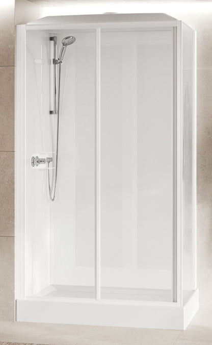 Novellini Media Glass 2P Standard Con Tettuccio e Soffione 120x80 cm Cabina Doccia Multifunzione Asimmetrica Apertura 1 Anta Scorrevole 1 Fissa Linea 1 Laterale Installazione Reversibile Miscelatore Meccanico Vetro Trasparente Profilo Bianco Altezza 226cm