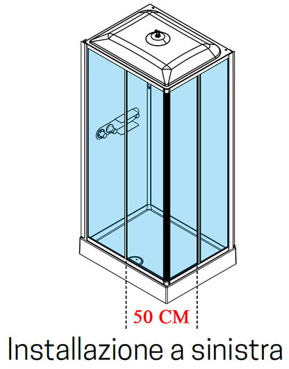 Novellini Media Glass A Standard Con Tettuccio e Soffione 100x80cm Cabina Doccia Multifunzione Asimmetrica Apertura 2 Ante Scorrevoli 2 Fisse Installazione Angolo Sinistra Destra Miscelatore Meccanico Vetro Trasparente Profilo Bianco Ripiani Altezza 226cm