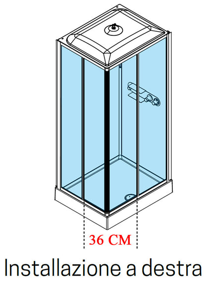 Novellini Media Glass A Standard Con Tettuccio e Soffione 90x70 cm Cabina Doccia Multifunzione Asimmetrica Apertura 2 Ante Scorrevoli 2 Fisse Installazione Angolo Sinistra Destra Miscelatore Termostatico Vetro Trasparente Profilo Bianco Ripiani Alto 226cm