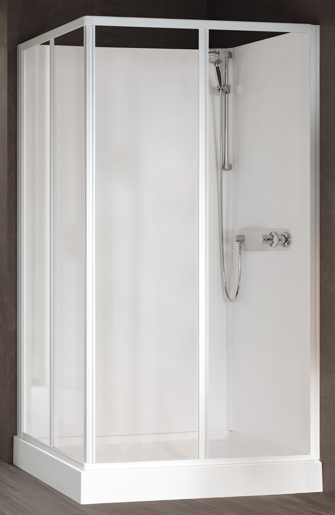 Novellini Media Glass A Standard 90x70 cm Cabina Doccia Multifunzione Asimmetrica Rettangolare Apertura 2 Ante Scorrevoli 2 Fisse Installazione Angolo Sinistra Destra Miscelatore Meccanico Vetro Trasparente Profilo Bianco Piatto Ripiani Altezza 210 cm