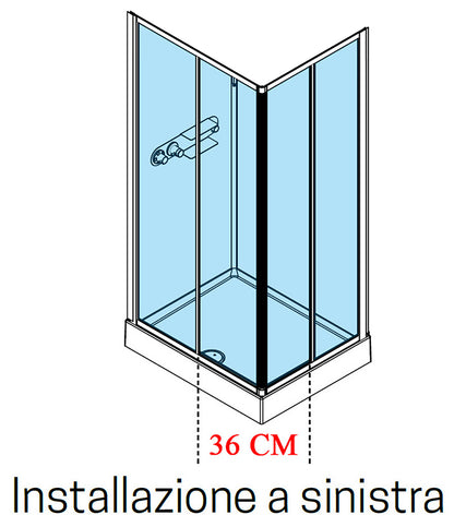 Novellini Media Glass A Standard 90x70 cm Cabina Doccia Multifunzione Asimmetrica Rettangolare Apertura 2 Ante Scorrevoli 2 Fisse Installazione Angolo Sinistra Destra Miscelatore Meccanico Vetro Trasparente Profilo Bianco Piatto Ripiani Altezza 210 cm