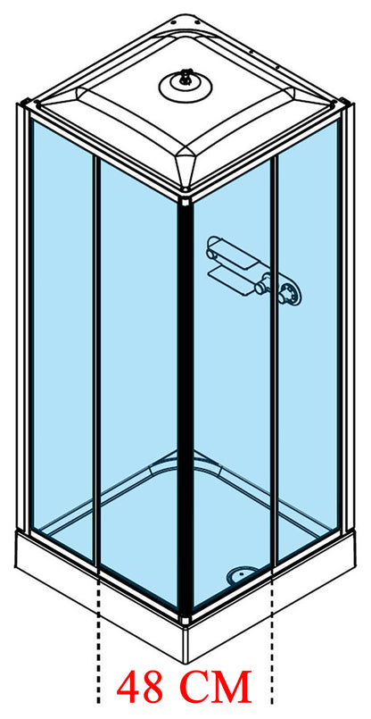 Novellini Media Glass A Standard Con Tettuccio e Soffione 90x90 cm Cabina Doccia Multifunzione Simmetrica Quadrata Apertura 2 Ante Scorrevoli 2 Fisse Installazione Angolo Sinistra Destra Miscelatore Termostatico Vetro Trasparente Profilo Bianco Alto 226cm