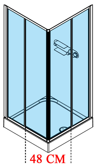 Novellini Media Glass A Standard 90x90 cm Cabina Doccia Multifunzione Simmetrica Quadrata Apertura 2 Ante Scorrevoli 2 Fisse Installazione Angolo Sinistra Destra Miscelatore Termostatico Vetro Trasparente Profilo Bianco Piatto Ripiani Doccetta Alto 210 cm