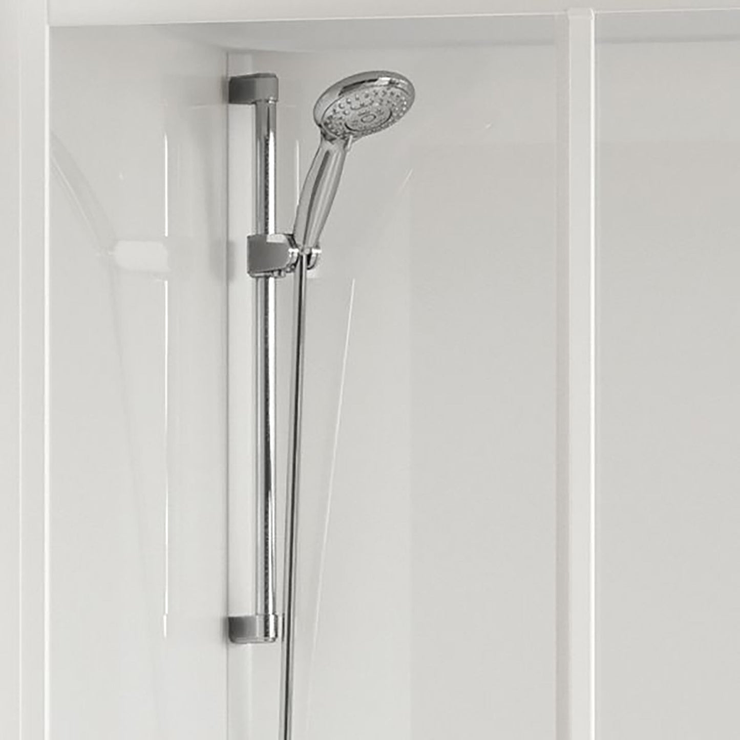 Novellini Media Glass R Standard 90x90 cm Cabina Doccia Multifunzione Simmetrica Semicircolare Apertura 2 Ante Scorrevoli 2 Fisse Installazione Angolo Sinistra Destra Miscelatore Termostatico Vetro Trasparente Profilo Bianco Piatto Ripiani Altezza 210 cm