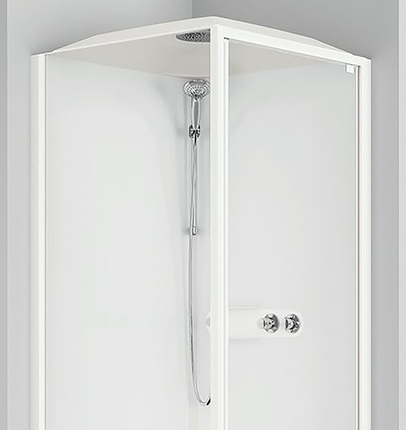 Novellini Media Glass GF Standard Con Tettuccio e Soffione 90x90 cm Cabina Doccia Bagno Multifunzione Apertura 1 Anta Battente Con Fisso Laterale Installazione Angolo Destra Sinistra Miscelatore Meccanico Vetro Trasparente Profilo Bianco Altezza 226 cm