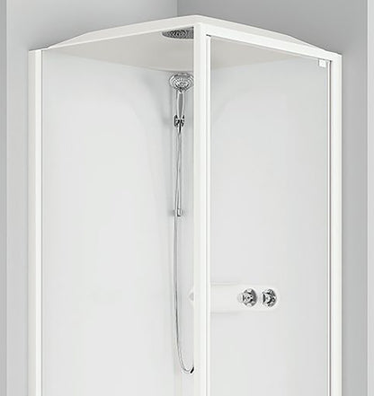 Novellini Media Glass GF Standard Con Tettuccio e Soffione 90x90 cm Cabina Doccia Bagno Multifunzione Apertura 1 Anta Battente Con Fisso Laterale Installazione Angolo Destra Sinistra Miscelatore Meccanico Vetro Trasparente Profilo Bianco Altezza 226 cm