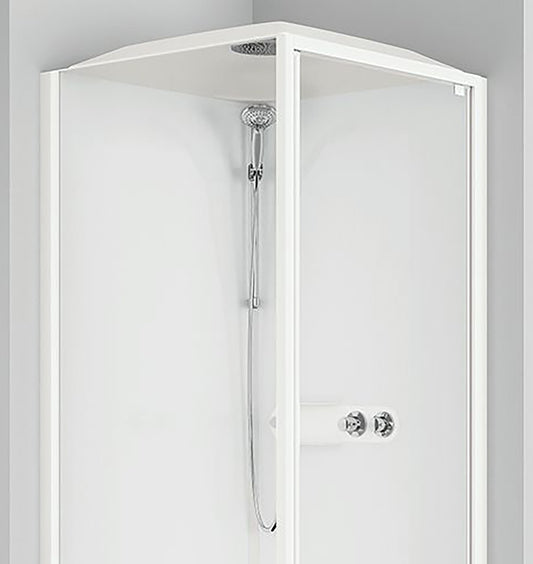 Novellini Media Glass GF Standard Con Tettuccio e Soffione 90x90 cm Cabina Doccia Bagno Multifunzione Apertura 1 Anta Battente Con Fisso Laterale Installazione Angolo Destra Sinistra Miscelatore Meccanico Vetro Trasparente Profilo Bianco Altezza 226 cm