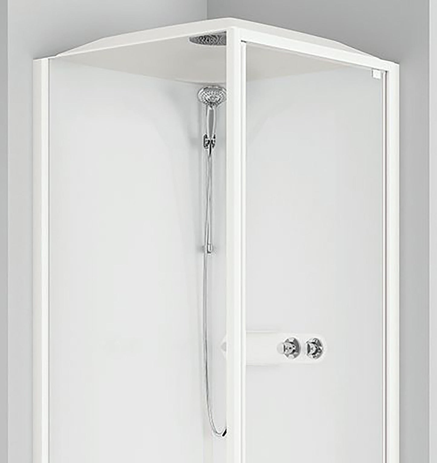 Novellini Media Glass GF Standard Con Tettuccio e Soffione 90x90 cm Cabina Doccia Bagno Multifunzione Apertura 1 Anta Battente Con Fisso Laterale Installazione Angolo Destra Sinistra Miscelatore Termostatico Vetro Trasparente Profilo Bianco Altezza 226 cm