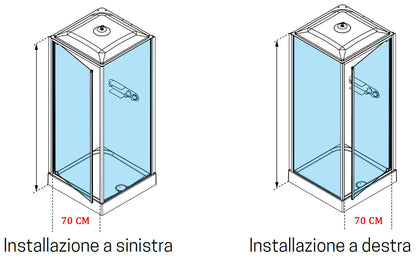 Novellini Media Glass GF Standard Con Tettuccio e Soffione 90x90 cm Cabina Doccia Bagno Multifunzione Apertura 1 Anta Battente Con Fisso Laterale Installazione Angolo Destra Sinistra Miscelatore Termostatico Vetro Trasparente Profilo Bianco Altezza 226 cm