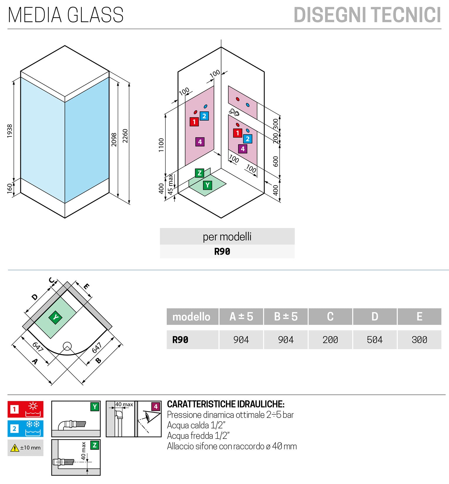 Novellini Media Glass R Standard Con Tettuccio e Soffione 90x90 cm Cabina Doccia Multifunzione Simmetrica Curva Apertura 2 Ante Scorrevoli 2 Fisse Installazione Angolo Sinistra Destra Miscelatore Termostatico Vetro Trasparente Profilo Bianco Alto 226 cm