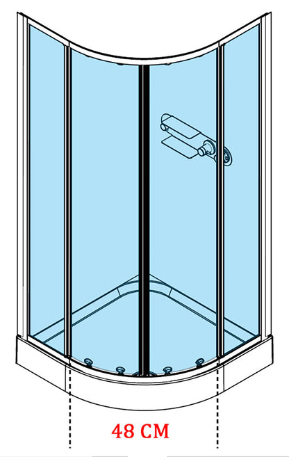 Novellini Media Glass R Standard 90x90 cm Cabina Doccia Multifunzione Simmetrica Semicircolare Apertura 2 Ante Scorrevoli 2 Fisse Installazione Angolo Sinistra Destra Miscelatore Meccanico Vetro Trasparente Profilo Bianco Piatto Ripiani Altezza 210 cm