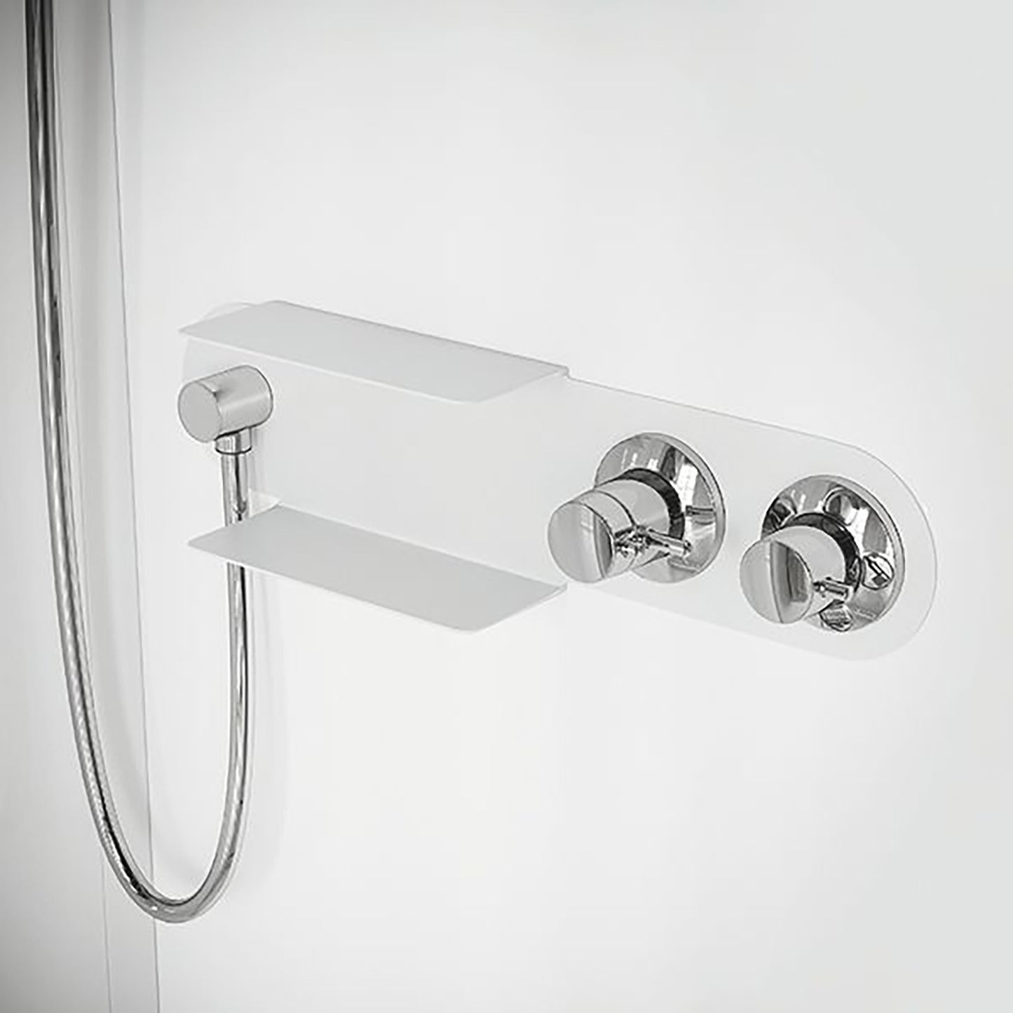 Novellini Media Glass GF Standard 90x90 cm Cabina Doccia Multifunzione Quadrata Apertura 1 Anta Battente Con Fisso Laterale Installazione Angolo Destra Sinistra Miscelatore Meccanico Vetro Trasparente Profilo Bianco Piatto Ripiani Doccetta Altezza 210 cm