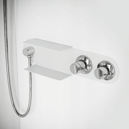 Novellini Media Glass A Standard 90x90 cm Cabina Doccia Multifunzione Simmetrica Quadrata Apertura 2 Ante Scorrevoli 2 Fisse Installazione Angolo Sinistra Destra Miscelatore Meccanico Vetro Trasparente Profilo Bianco Piatto Ripiani Doccetta Altezza 210 cm