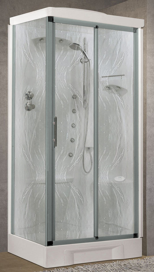 Novellini New Holiday 2P+F Hammam 100x70 cm Cabina Doccia Multifunzione Apertura 1 Anta Scorrevole Seduta Destra Miscelatore Meccanico Vetro Aqua Profilo Silver Idromassaggio Sauna Vapore Tettuccio Soffione Radio Telecomando Asta Doccetta Altezza 225,5 cm