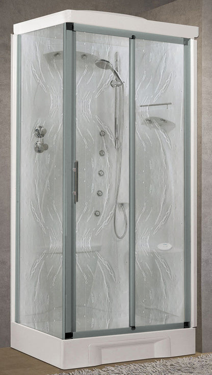 Novellini New Holiday 2P+F Hammam 100x70 cm Cabina Doccia Multifunzione Apertura 1 Anta Scorrevole Seduta Destra Miscelatore Termostatico Vetro Aqua Profilo Silver Idromassaggio Sauna Vapore Tettuccio Soffione Radio Telecomando Asta Doccetta Alto 225,5 cm