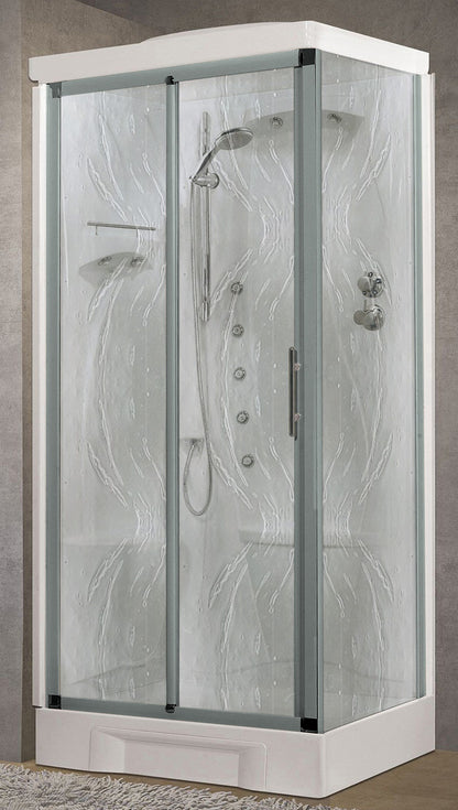 Novellini New Holiday 2P+F Idromassaggio Con Tettuccio e Soffione 100x70 cm Cabina Doccia Multifunzione Apertura 1 Anta Scorrevole 1 Fissa Linea 1 Laterale Seduta Sinistra Miscelatore Meccanico Vetro Aqua Profilo Silver Rotopioggia Asta Altezza 217,5 cm